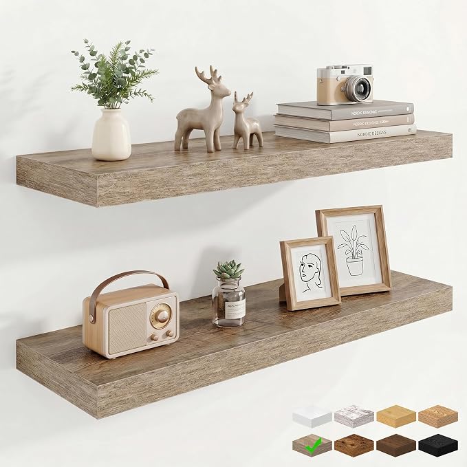 Marsmiles 9.25in Depth 30in Floating Shelves, 30x9.25x1.4, Grey, Set of 2 | Wall Mounted Engineered Wood Shelves, Invisible Brackets for Living Room, Bedroom, Bathroom, Kitchen Decor and Storage