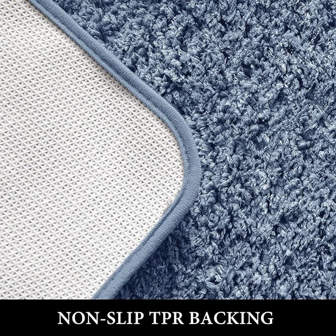 MIULEE Dusty Blue Microfiber Toilet Bath Rug U-Shaped Contour 20x24 Inch | Absorbent, Non Slip, Quick Dry, Fluffy Bath Rugs for Bathroom Floor Tub Showers, Machine Washable