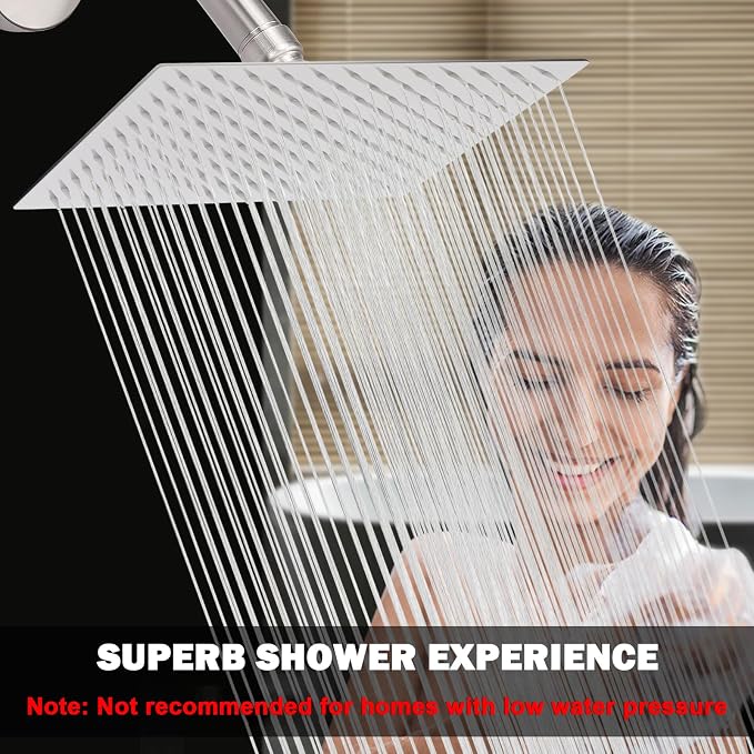 NearMoon Rain Shower Head, High Flow Stainless Steel Rainfall Shower, High Pressure Design, Awesome Shower Experience Even At Low Water Flow (12 Inch Rectangle, Brushed Nickel)