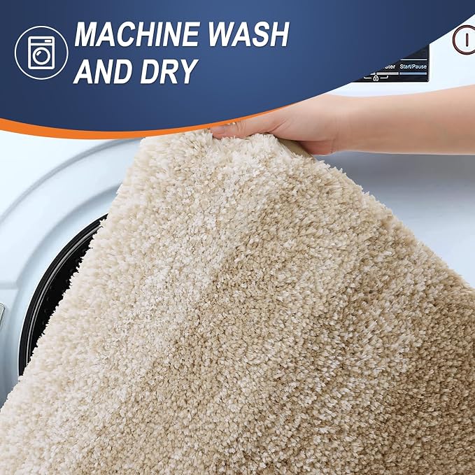 OLANLY Small Bathroom Rugs 24x16, Extra Soft Absorbent Microfiber Bath Rugs | Tan, Non-Slip Quick-Drying Rubber Backing, Machine Washable Plush Bath Mat for Floor, Tub and Shower, Home Decor Accessories