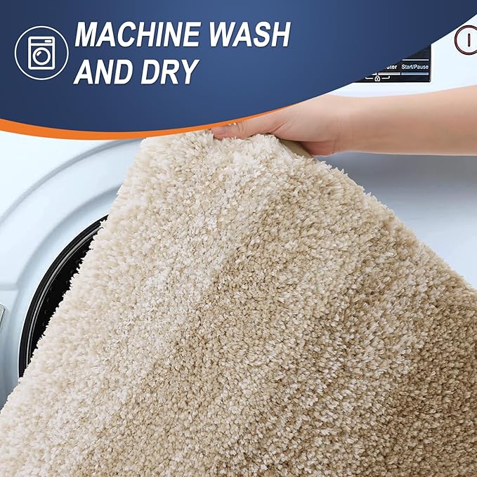 OLANLY Large Bathroom Rugs 44x32, Extra Soft Absorbent Microfiber Bath Rugs | Tan, Non-Slip Quick-Drying Rubber Backing, Machine Washable Plush Bath Mat for Floor, Tub and Shower, Home Decor Accessories