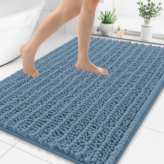 Smiry Bathroom Rugs 50X30, Extra Soft Rubber Backing Chenille Bath Mats | Grayish Blue Machine Washable Non Slip Quick Dry Bath Mats for Bathroom Floor, Tub, Shower, Home Decor Accessories