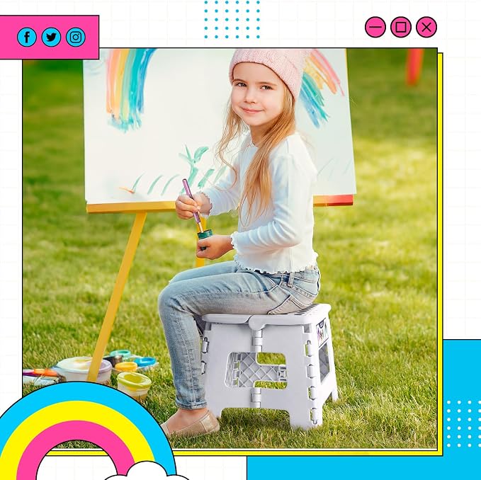 Delxo 9 Inch Kids Step Stool,300 Lbs Folding Step Stool for Toddler White | Foldable Step Stool,Non-Slip Foot Stools with Handle, Lightweight Collapsible Stool for Kitchen,Bathroom,Bedroom,Garden