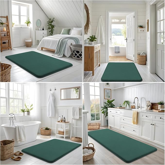 Smiry Memory Foam Bath Mat 47x17, Extra Soft and Absorbent Bathroom Rugs | Green, Quick Dry Machine Washable Non-Slip Bath Mat for Bathroom Floor, Shower and Tub