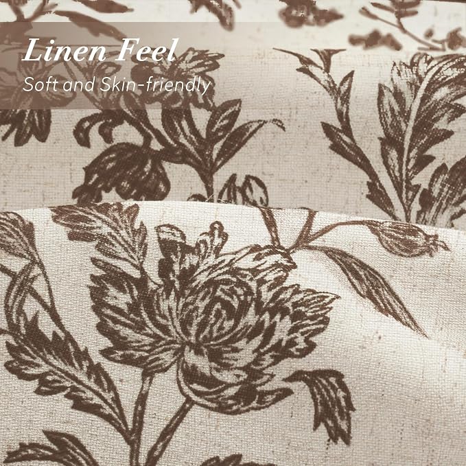 Brown Floral Shower Curtain,Vintage Linen Beige Cottagecore Shower Curtains for Bathroom, 72" W x 72" L