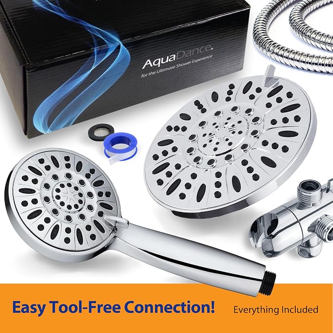 AquaDance 7" Premium High Pressure 3-way Rain & Handheld Shower Head Combo | Enjoy Dual 6-Setting Luxury Shower Heads Separately or Together for the Best of Both Worlds! Stainless Steel Hose - Chrome