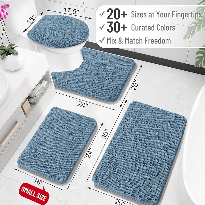 OLANLY Large Bathroom Rugs 59x35, Extra Soft Absorbent Chenille Bath Rugs | Airy Blue, Quick-Drying Rubber Backing, Machine Washable Bath Mat for Bathroom Floor, Tub and Shower, Home Decor Accessories