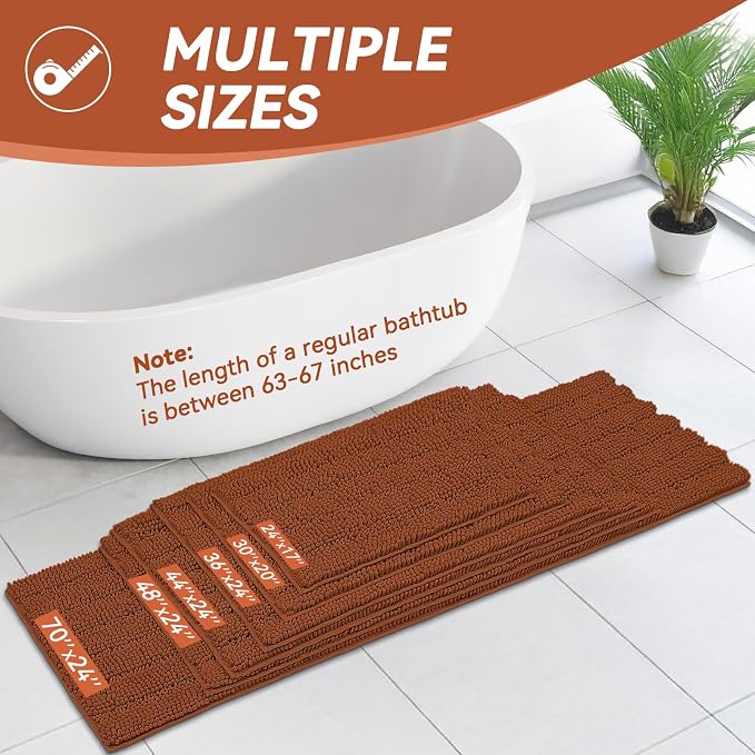 Bcoimo Bath Rug Mat,44x24 Extra Soft Burnt Orange Long Bathroom Runner Rug | No Slip with Rubber Back Chenille Bathroom Mat For Floor,Tub,Shower;High Absorbent,Quick Dry Microfiber mat; Machine Washable