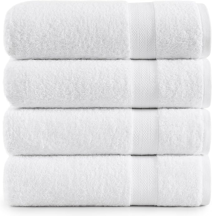 Lane Linen 100% Cotton 4 Pack Bath Sheets (35"x66") - Ring Spun, Extra Large Towel Sets - Quick Drying, Soft, Low lint & Highly Absorbent - Premium Quality Oversized Daily Use Bathroom Towels - White | Cotton Bath Sheets - Oversized & Roomy, Lightweigh...