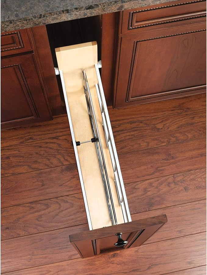 Rev-A-Shelf 5" Pullout Wooden Bakeware Organizer w/Blum Soft-Close for Full Height Base Kitchen Cabinets, Foil Wrap/Tray Divider, Min Opening Width of 5.5", 447-BCSC-5C