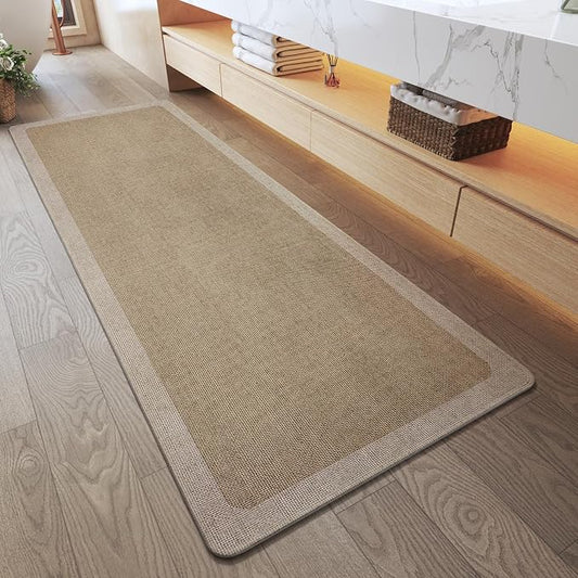 Bathroom Runner Rug, Long Thin Bath Mat Fit Under Door, Brown 24x70 | Quick Dry Absorbent, Rubber Backing Washable Large Bathmat, Shower Mat for Bathroom Floor, Tub and Outside Shower, Home Decor