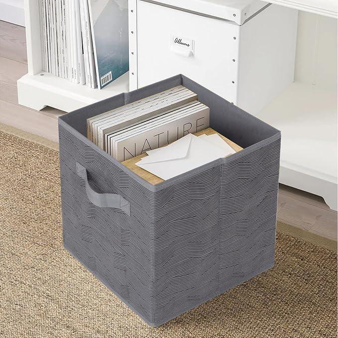 ShellKingdom Storage Bins, Foldable Fabric Storage Cubes And Cloth Storage | Storage Organizer For Closet And Toys, 10.5x10.5x11 INCH, 2 Pack (Dark Gray with Black Stripe)