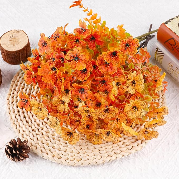 AGIRL Artificial Fall Flowers Fake Mums Outdoor,Faux Plant Porch Decor Home | 16 Bundles,No Fade Autumn Plastic Flowers for Thanksgiving Decoration,Hanging Planters Outside Pottery Barn Garden Patio