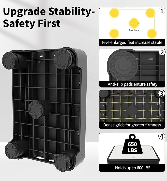 5-Level Adjustable Step Stool, 700 LBS Capacity Safety Bed Step for Seniors, Exercise Setp Platform, Portable Stair Assist for Elderly, Wide Step up for Kitchen, Car, Bedside & Shower, White