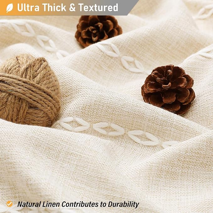 Small Boho Linen Heavy Duty Cloth Shower Curtain, 36x72, Cream/Beige | Stall Size, 330GSM Linen Blend, Water Repellent, Vintage Striped Fabric, 6 Plastic Hooks, Rustic Country, Machine Washable