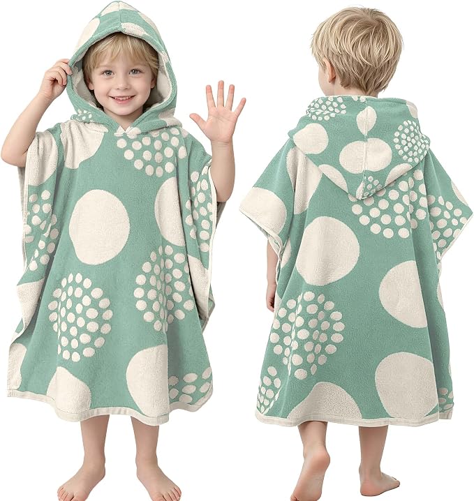 VOOVA & MOVAS Kids Hooded Poncho Towel, 4-8 Years, Soft, Light Blue Dot | Stylish Dot Jacquard Design, Cozy Touch, Soft, Absorbent & Fast Drying for Pool, Beach and Swim