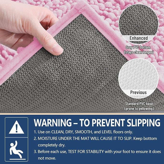 Arotive Bathroom Rugs Mat 30x20, Soft Absorbent Chenille Shaggy Bath Mat | Pink, Machine Wash Dry, Bath Rugs for Bathroom Floor, Tub and Shower, Home Decor Accessories
