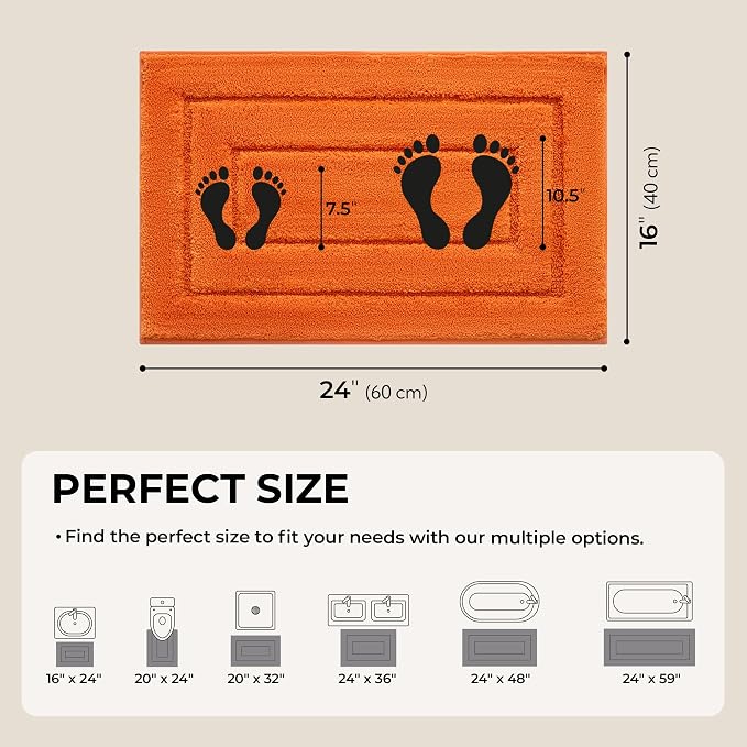 GRANNY SAYS Orange Bathroom Rug 16" x 24", Non-Slip Microfiber Bath Mat | Ultra-soft, with durable TPR backing for reliable grip, fast water absorption, machine washable for small bathroom spaces