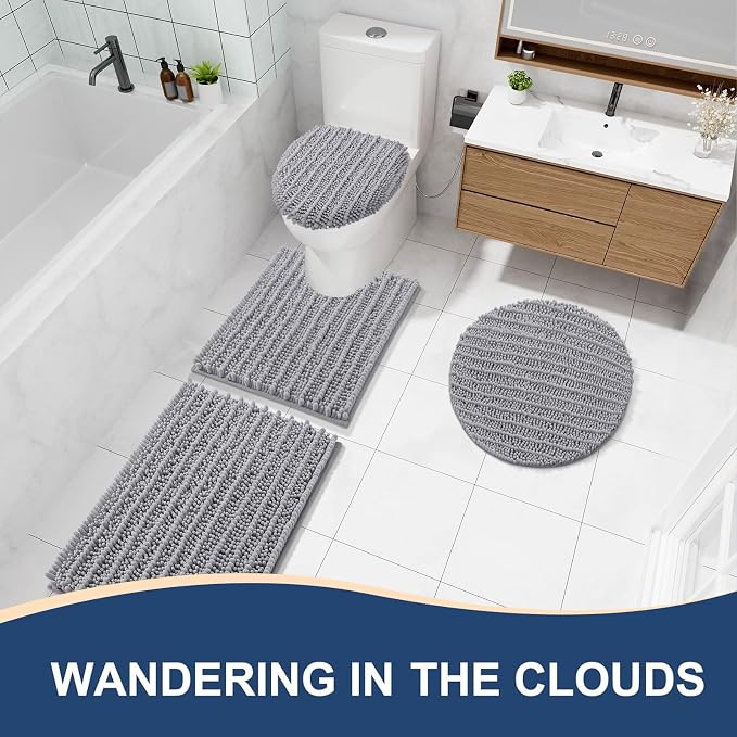 Arotive Round Bathroom Rugs 30x30, Soft Absorbent Chenille Shaggy Bath Mat | Grey, Machine Wash Dry, Bath Rugs for Bathroom Floor, Tub and Shower, Home Decor Accessories