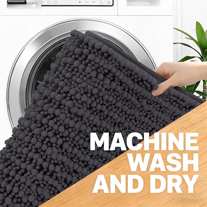 OLANLY Bathroom Runner Rugs 59x20, Thick Soft Absorbent Chenille Bath Rugs | Dark Grey, Quick-Drying Rubber Backing, Long Shaggy Bath Mat, Washable for Floor, Tub and Shower, Home Decor Accessories