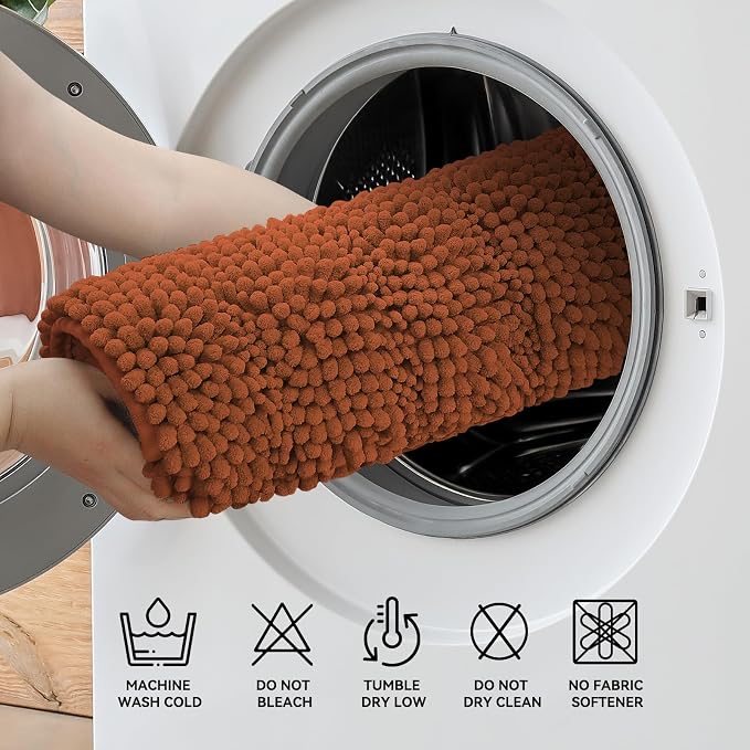 Bcoimo Small Bath Rug Mat,24x17 Soft Chenille Burnt Orange Bathroom Tub Mat | Non Slip with Rubber Backing Bathroom Rugs;High Absorbent And Quick Dry Microfiber mat;Machine Washable;Extra Soft Bath Rug