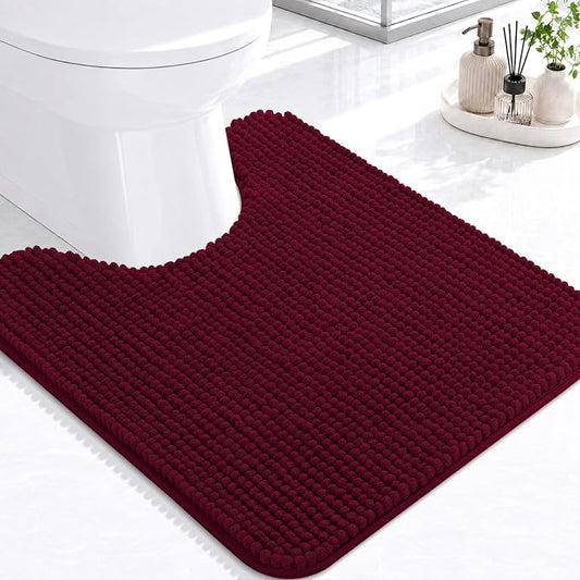 Arotive Chenille Toilet Rugs U-Shaped 24x20, Soft Absorbent Contoured Rugs | Burgundy, Rubber Backing, Coutoured Bath Rugs for Toilet, Machine Washable Bath Mats, Home Decor Accessories