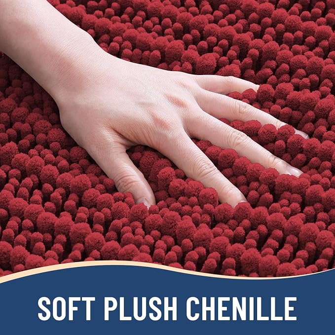 Arotive Bathroom Rugs Mat 54x24, Soft Absorbent Chenille Shaggy Bath Mat | Red, Machine Wash Dry, Bath Rugs for Bathroom Floor, Tub and Shower, Home Decor Accessories