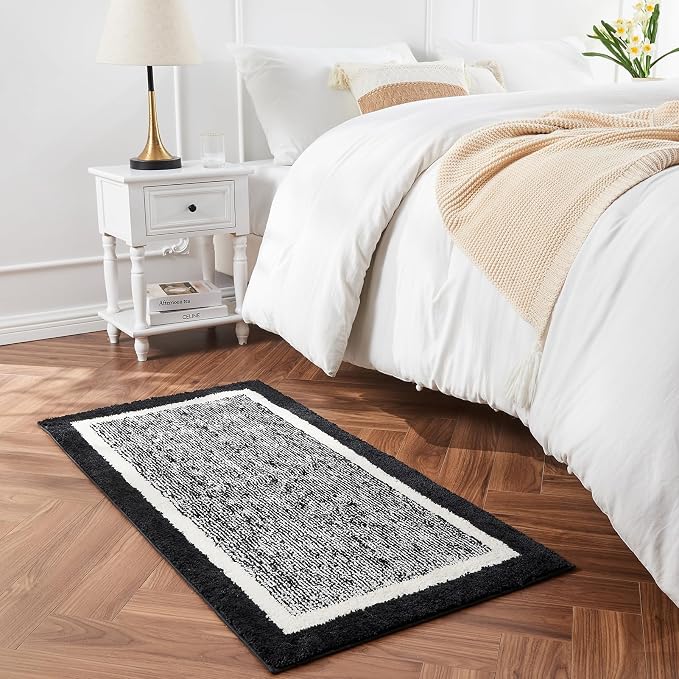CozeCube Jet Black Bath Runner 59"x24" Non Slip Washable Rug | For Bathroom Non Slip, Fluffy Absorbent Microfiber Bath Mats Machine Wash, Stylish Long Aesthetic Bathroom Rugs