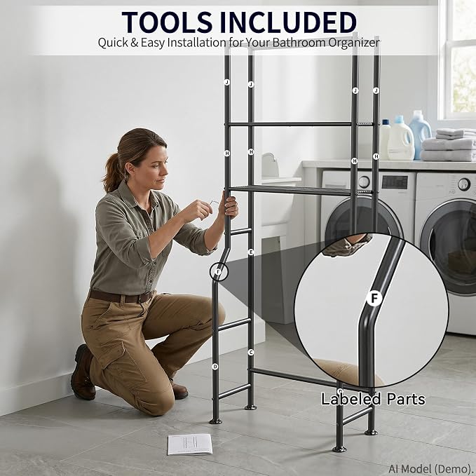 3-Tier Over The Toilet Storage, Freestanding Metal Bathroom Shelves, Space Saver Above The Over Toilet Storage Shelf for Bathroom (Black)