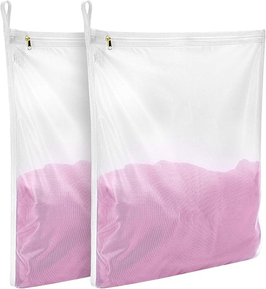 GOGOODA 2 Pack Delicates Laundry Bags, Fine Mesh Wash Bag with Hanging Loop | Large for Lingerie, Shirts, Sweaters, Underwear, Bra, Silk, Socks