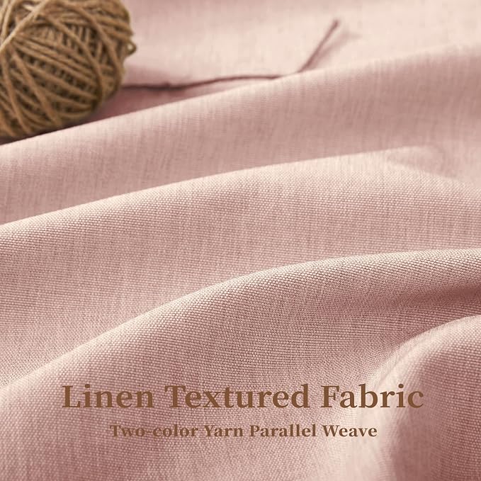 72x78 Boho Scalloped Linen Textured Cloth Shower Curtain, Blush Pink | Long Size, 230GSM Waterproof Polyester, Heavy Duty Fabric, 12 Plastic Hooks, Elegant Modern Farmhouse Style, Machine Washable