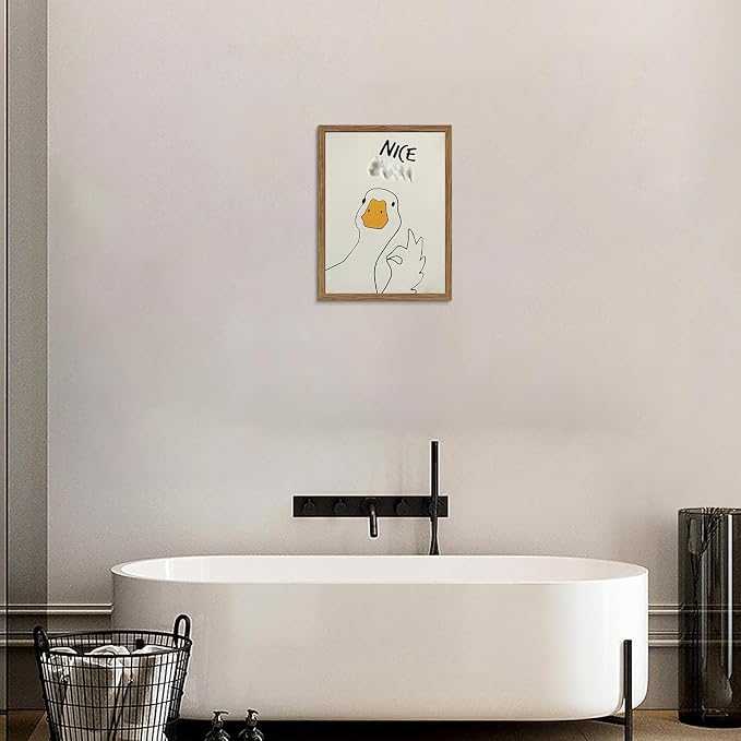 Framed Funny Duck Bathroom Wall Art, Humorous Canvas Wall Decor Painting, Minimalist Farmhouse Cute Goose Animal Print Posters Pictures for Bathroom Restroom 12x16 Inch
