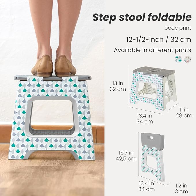 Vigar Compact Folding Step Stool for Adults 12-1/2 Inch Geometric | Foldable, Lightweight Portable Design, Carry Handle, Non Slip Surface, Space-Saving Body, Supports up to 330 lb