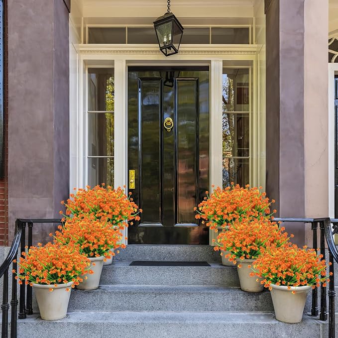 AGIRL Artificial Fall Flowers Fake Mums Outdoor,Faux Plant Porch Decor Home | 24 Bundles,No Fade Autumn Plastic Flowers for Thanksgiving Decoration,Hanging Planters Outside Pottery Barn Garden Patio