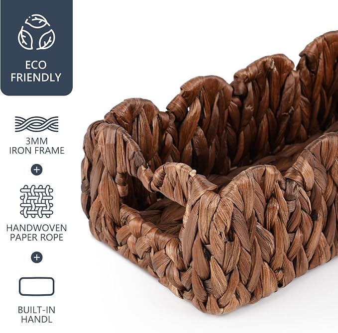 Toilet Tank Basket for Bathroom,Scalloped Edge Wicker Basket for Toilet Paper Storage,Small Baskets for Countertop,Shelves,Living Room,Bedroom,Bath Organizer&Decor,Water Hyacinth,Brown,2 Pack