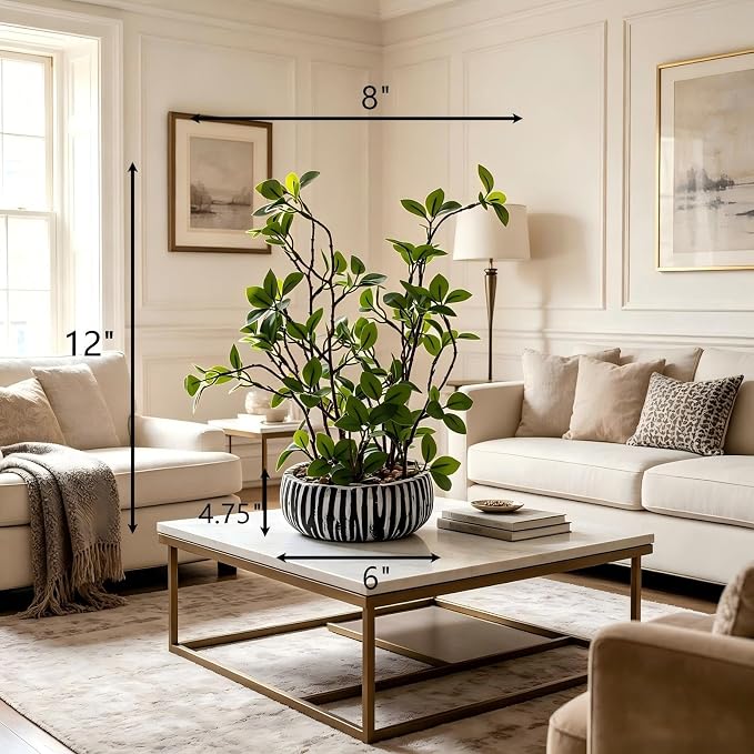 AlphaAcc 12 inch Artificial Potted Plants Indoor Office Desk Fiddle Leaf Fig Plant Plant Realistic Small Fake Farmhouse Plants for Home Kitchen Bathroom Bedroom Decor