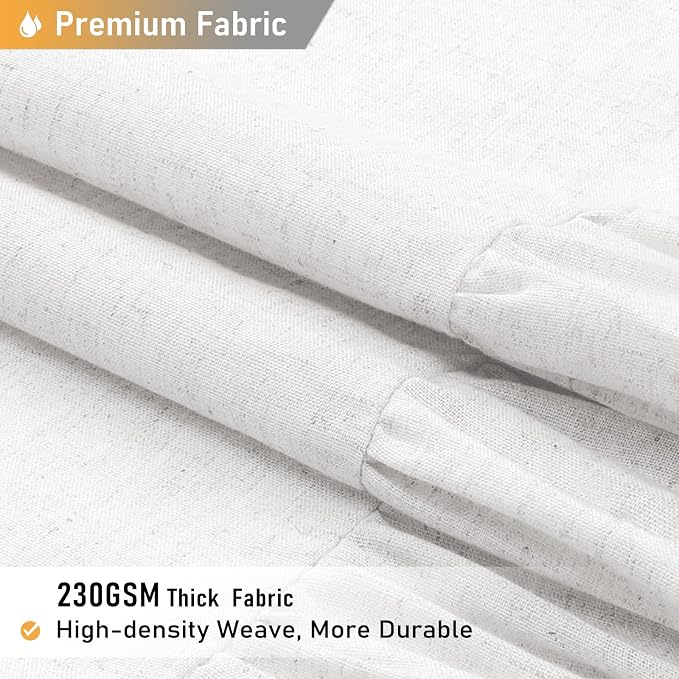 Extra Long Linen Ruffle Farmhouse Cloth Shower Curtain, 72x90, White | Ruffle Hem, Heavy Duty Fabric, 12 Hooks, Elegant Drape, Shabby Chic Style, Bathroom Decor, Machine Washable, Easy To Install