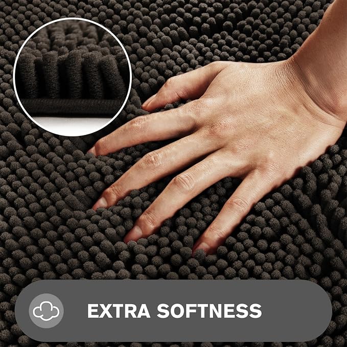 Chocolate Brown Bathroom Rugs – Absorbent and Washable Bath Mat, Non-Slip, Thick Soft Chenille Bath Rugs for Bathroom Floor, Shower, Sink - 17" x 24"