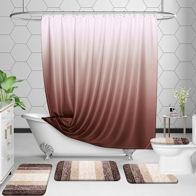 OLANLY Luxury Toilet Rugs U-Shaped 24x20, Soft Absorbent Microfiber Mat | Brown, Non-Slip Quick-Drying Rubber Backing, Machine Washable Plush Contour Bath Mat for Toilet Base, Home Decor Accessories