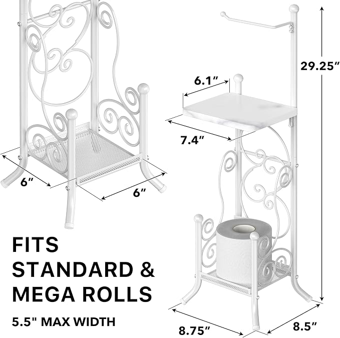 Simple Houseware English Style Toilet Paper Stand Holder w/Woodtop, White | 4 Paper Rolls, 8.5" x 8.75" x 29.2"