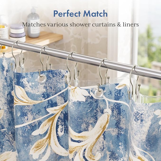 Bathway Shower Curtain Hooks, 24Pcs Nickel Shower Curtain Rings with Cylindrical Design, Metal Shower Curtain Hooks Rust Proof, Smooth Glide Double Shower Hooks Rings for Shower Curtain