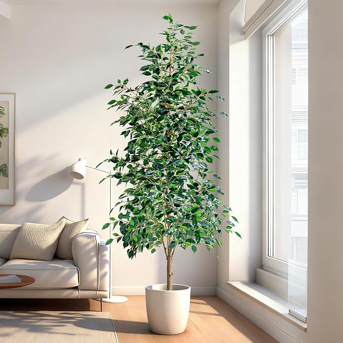 Bailikang 6FT Artificial Ficus Trees Indoor Faux Trees Indoor Fake Floor Plants Tall Artificial Tree with White Pot Faux Tree Fake Indoor Tree Silk Plants Artificial Trees for Home Decor Indoor