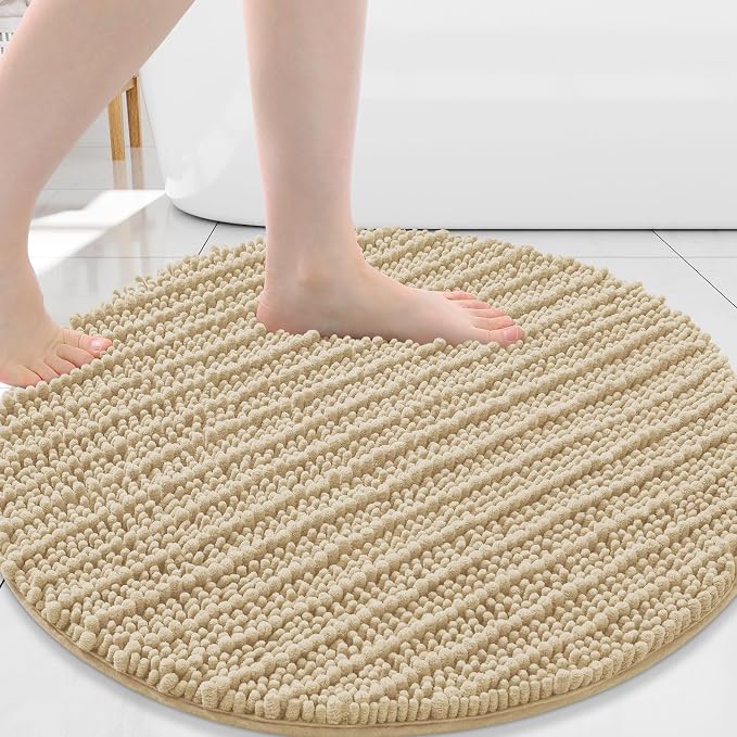 Arotive Round Bathroom Rugs 24x24, Soft Absorbent Chenille Shaggy Bath Mat | Cream Beige, Machine Wash Dry, Bath Rugs for Bathroom Floor, Tub and Shower, Home Decor Accessories