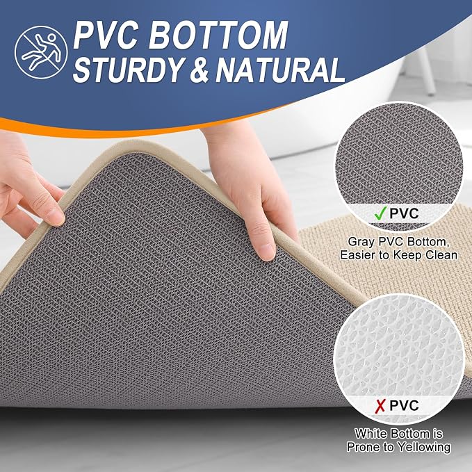 OLANLY Memory Foam Bathroom Runner Rugs 40x24, Absorbent Long Mat, Beige | Soft Quick Dry Bath Rugs, Non-Slip Carpet, Machine Washable Mat for Bathroom Floor, Tub and Shower, Home Decor Accessories