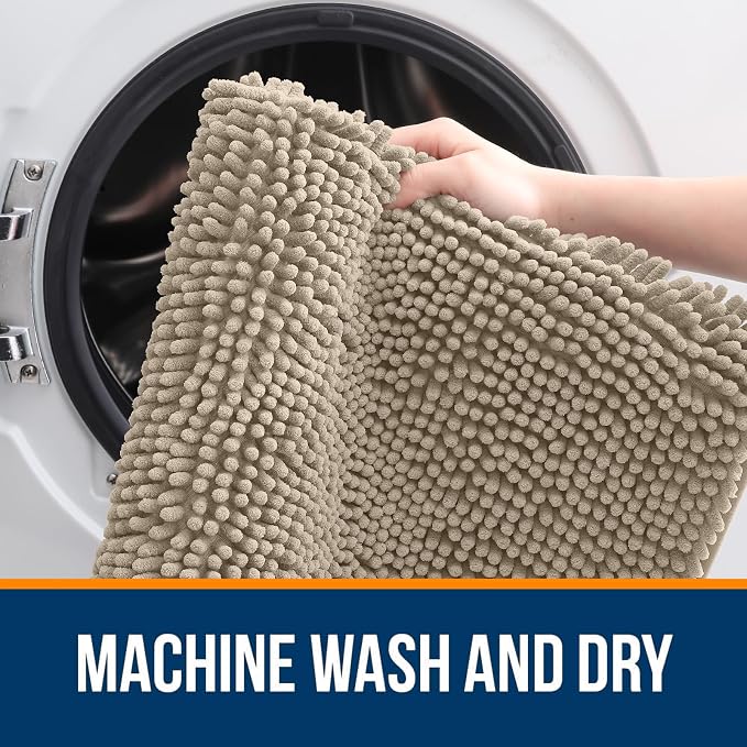 OLANLY Small Bathroom Rugs 24x16, Extra Soft Absorbent Chenille Bath Rugs, Rubber Backing Quick Dry, Machine Washable Bath Mats for Bathroom Floor, Tub and Shower, Home Decor Accessories, Warm Taupe | Warm Taupe, Quick-Drying Rubber Backing, Machine Wa...