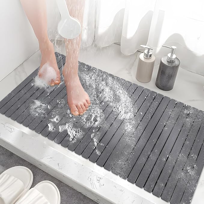 MBOSS Bathtub Mat Non Slip, Shower Mat for Inside Shower, Suction Cups Design and Drain Holes, 37.5 X 15.7 Inch, Bathroom Essentials Safe, Easy to DIY Cut, Soft and Eco-Friendly Materials