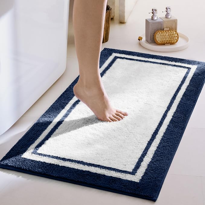 GRANNY SAYS Microfiber Bathroom Rugs Non Slip Washable, Water Absorbent Bathroom Mats for Tub, Soft Bath Mats for Bath Floor & Shower, 24" x 48", Navy Blue Bath Rugs