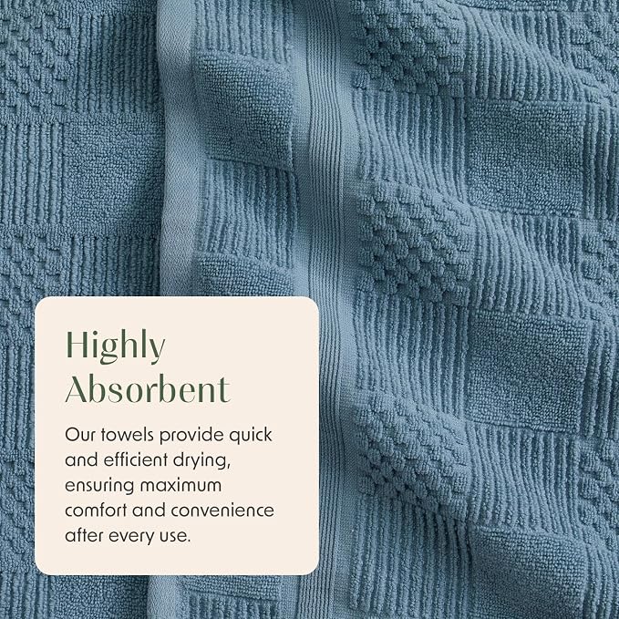 100% Cotton Bath Towel Set | 4-Pack | Textured | Arona Blue | Luxury Geometric Design | Absorbent & Quick-Dry Bathroom Towels | Textured and Durable Cotton Towels for Bathroom | OEKO-TEX