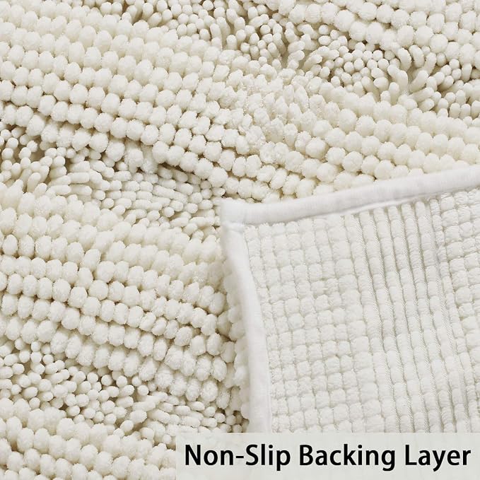 Turquoize Luxury Chenille Bath Rug for Bathroom Rugs Extra Absorbent Bath Mat Non Slip Microfiber Shower Rug for Bathroom Microfiber Shaggy Carpet Rug Size, 20" x 32", Cream