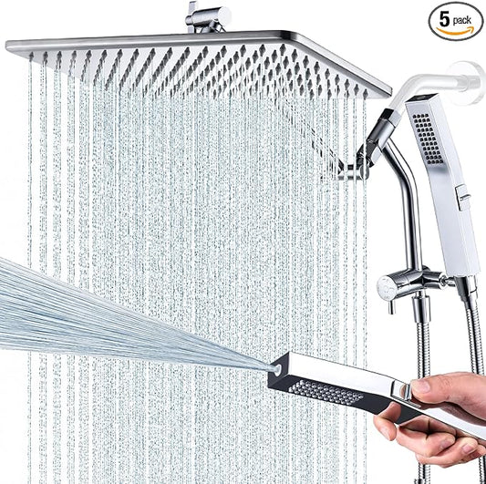 G-Promise 14 Inch All Metal Rain Shower Head with Handheld Spray (Chrome) | Full Body Coverage, Pause Mode Diverter, Power Wash Mode Handheld, Suits Every Height, Easy to Install, Modern Bath Upgrade